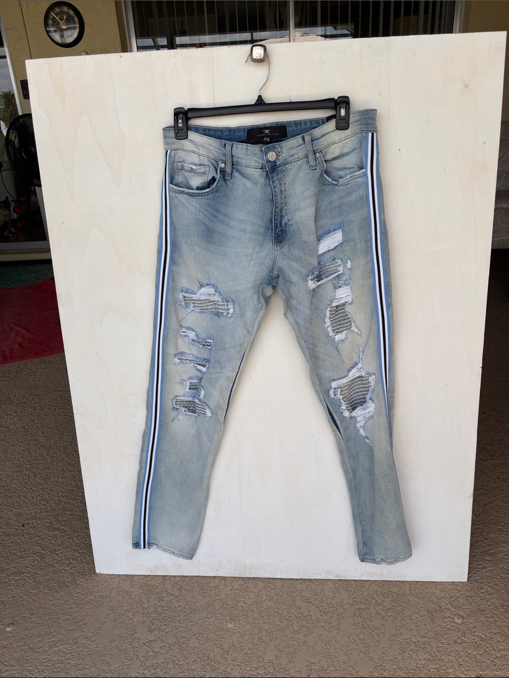 Jordan Craig Legacy Sean Distressed Streetwear Urban Side Stripe Lt Blue 36/32